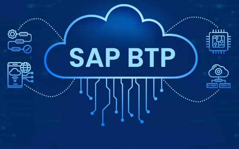 Abstract cloud and digital network background representing SAP and cloud services