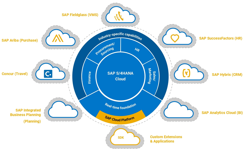 Abstract cloud and digital network background representing SAP and cloud services