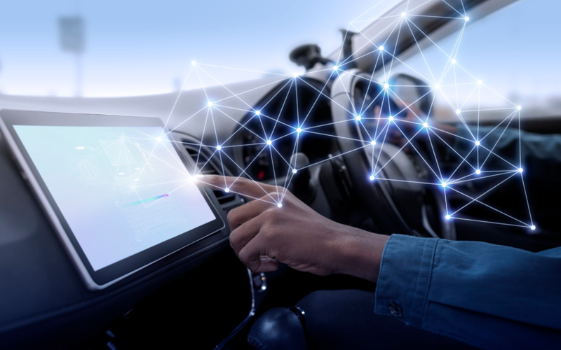 Abstract cloud and digital network background representing SAP and cloud services